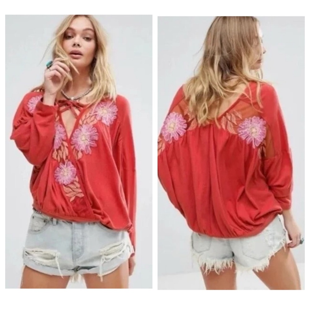 FREE PEOPLE Gotta Love It Embroidered Crossover Top size S